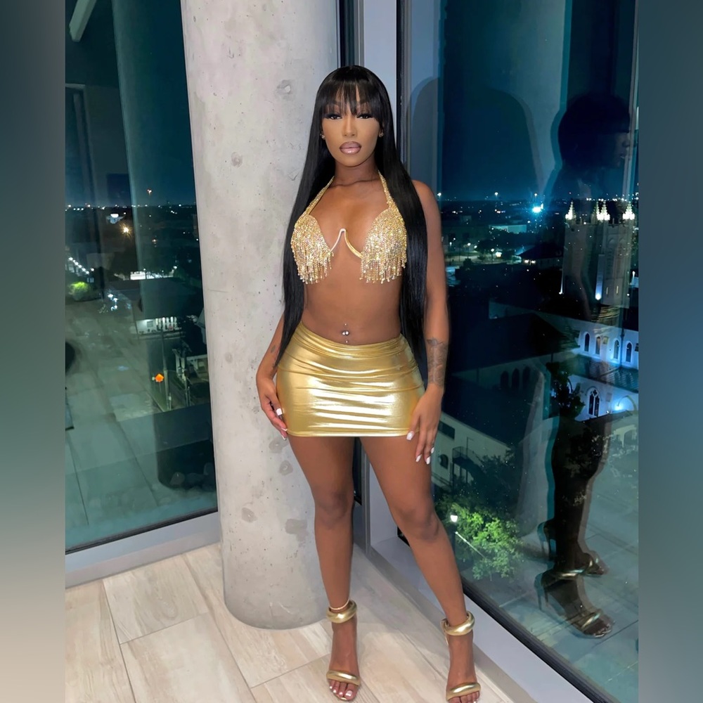 Gold Glam Two Piece Mini Skirt Set